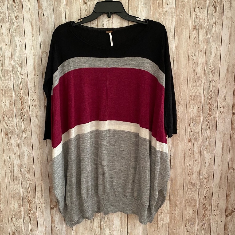 Free People Merino Wool/Alpaca Colorblock Wide Stripe Oversized Pullover - Picture 2 of 9